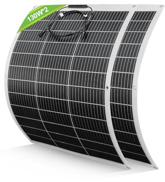 ECO-WORTHY 260W Solarpanel Flexibel 12V (130W*2pcs) Fiberglas Material 12BB Mono Zell 23% Hohe Umwandlung für Balkonkraftwerk, RV, Wohnmobil, Boot, Dach, Camping, Yacht, 12V Batterie