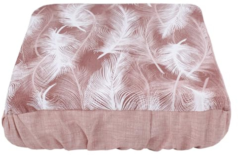 SaRani Cuscini per Sedia con Fascia Elastica e Imbottitura in Gommapiuma, Coprisedie in Cotone a Fantasia Piume (4, Rosa, 40x40 cm)