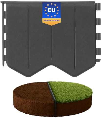 GARDENIX Easy to Install Lawn Edging Grey Plastic 10.3 m / 33.8 ft - Flower Bed Edging Without Digging - Flower Bed Border Plastic Made of Recycled Material - Flexible and Durable, Made in the EU
