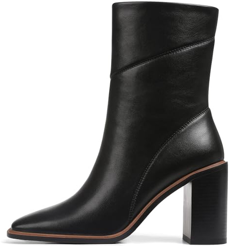 Lovee Cosee Black Leather Ankle Boots for Women 2025 Booties for Women Chunky Block Heel Square Toe Heeled Boots Comfort Casual Dress Fall Winter for Party Office Date Night Outfit Size 8