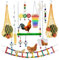 Giocattoli per polli da pollaio, 1 set di giocattoli colorati per arricchire i polli con catena più lunga, con xilofono, altalena, scala flessibile, sacchetto di corda, verdura, frutta, spiedino