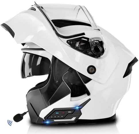 Casque Moto Modulable Bluetooth Casques Intégraux Flip-Up ECEDOT Homologué avec Double Visière Casque Moto Bluetooth Intégré pour Hommes et Femmes Adultes Casques Motocross 4,L=59~60CM