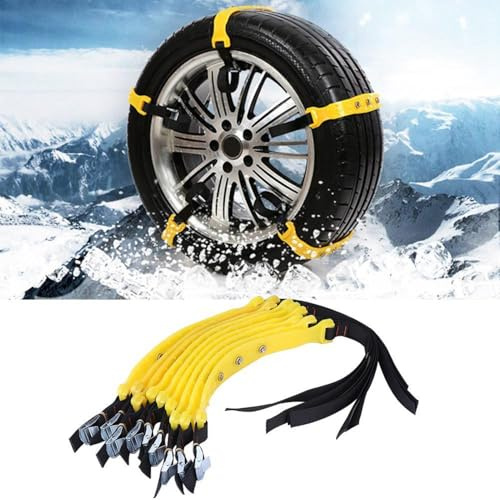 TKSE Catene Neve con Cintura Antiscivolo, Trazione con Chiodi in Lega Resistente Universale in TPU Addensato per Strada Ghiacciata, Fango di Neve, Larghezza Pneumatico 185mm 225