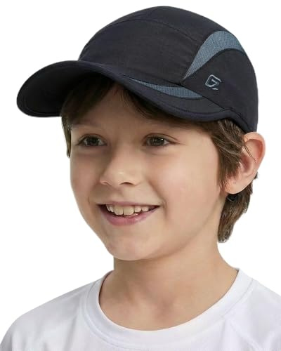 GADIEMKENSD Quick Dry Kids Sport Cap Girls Boys Packable Flat Baseball Caps Summer Water Repellent Golf Running Hat UPF50+ Cooling Breathable Mesh Sun Hats Bike Accessories, 54 cm, Black