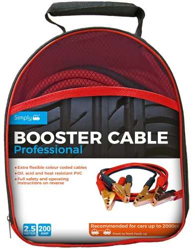 Simply SP200 Professionelles Starthilfekabel — empfohlen für Fahrzeuge bis 2000 cm³ — 200 Ampere — 2,5 Meter (Verpackung kann variieren)