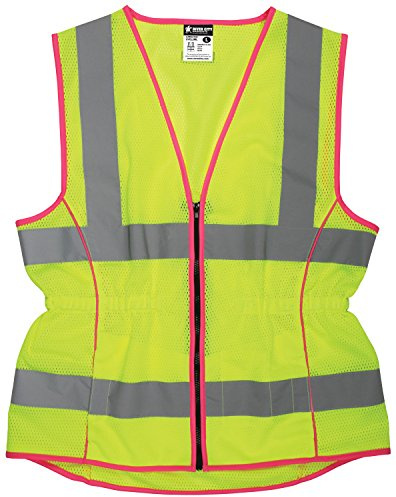 MCR Safety LVCL2MLL Ladies Sized Class 2 Lightweight Safety Vest, Silver Reflective Stripe, Zipper Front, Lime, Large