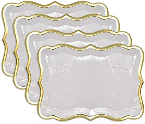Gift Boutique 10 White Rectangle Trays with Gold Rim Border for Dessert Display Table Parties 9 X 13 Disposable Paper Cardboard in Elegant Shape for Platters Cupcake Display Birthday Party Weddings