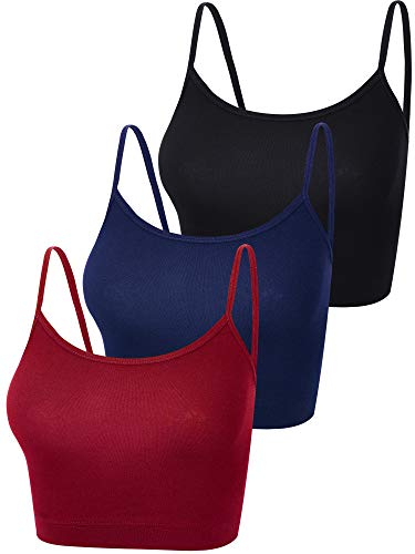 Boao Spaghetti-Träger-Shirt, Tanktop, bauchfreies Top für Sport, Yoga, Schlafen, 3 Stück - - Klein