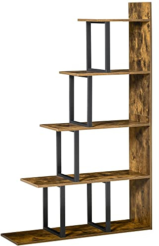 HOMCOM Libreria Antiribaltamento Stile Industriale, Scaffale Vintage con 5 Ripiani in Truciolato, 102x30x160cm