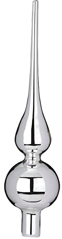 Inge-glas Christbaumspitze 26cm | Weihnachtsbaumspitze aus Glas | Hochwertige Spitze für den Weihnachtsbaum Weihnachten (Silber Glanz | Frosty Silver)