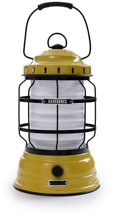 Barebones Forest Lantern – Dusty Yellow, Vintage Rechargeable LED Lantern with Adjustable Brightness – Battery Operated Camping Light for Outdoor Adventures, Backyard Gatherings, and Emergency Use