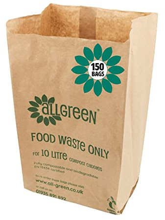 10 Litre x 150 Paper Compostable Bags Kitchen Caddy Liners - Food Waste Bin Liners - EcoSack 10L Biodegradable Bags with Composting Guide
