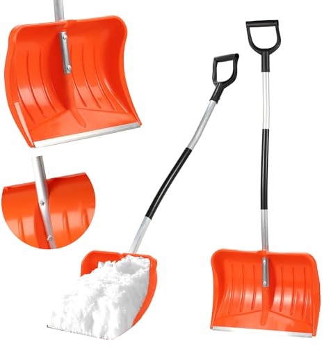 KADAX Schneeschaufel mit Aluminiumgriff, Schneeschieber mit ergonomischem Griff, Schneekippe aus Kunststoff mit Aluminiumbeschlag (Orange, 50 x 141 cm)