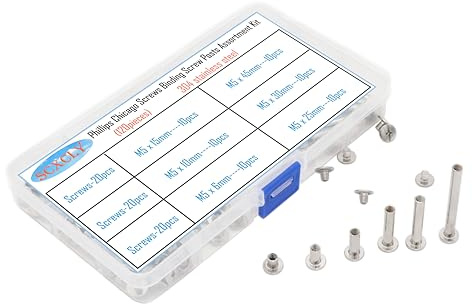 SCXCLY 120pcs Chicago Screws Binding Screw Posts Assortment Kit, 6 Sizes(M5 x 6/10/15/25/30/45mm), 304 Stainless Steel