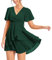 PCEAIIH Women's Cocktail Dresses Short Sleeve Empire Skater Dress Deep V-Neck Waist Tie Ruffle Mini Swing Dresses L Dark Green