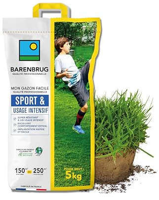 BARENBRUG - Gazon Sport & Usage intensif - Super Résistant - Excellent Comportement Estival - Implantation Rapide et Facile - Engrais Compatible Agriculture Biologique - Fabriqué en France - 5KG