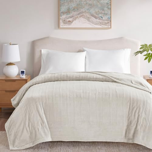 Beautyrest Heated Electric Blanket for Cold Weather, Fast Heating Wi-Fi Heated Blanket, Voice Command Alexa Compatible, Auto Shut Off, Virtually Zero EMF, 20 Heat Setting, UL Certified, King Ivory