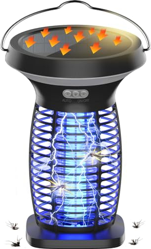 Dnenellr Lampara Antimosquitos, Mata Mosquitos Solar Electrico 3500V, Lampara Antimosquitos Exterior Interiore Impermeable IPX5, 2 EN 1 LED UV Trampa Mosquitos para Chimenea Dormitorio Jardín Balcón