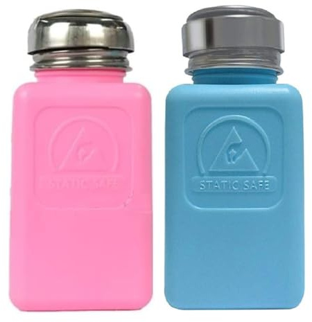 2-pack 6 oz 200 ml permanent lösningsflaska | antistatisk fyrkantig flaska | ESD säker one touch-press rostfritt stål flytande dispenser pump för gnuggning alkohol nagellack