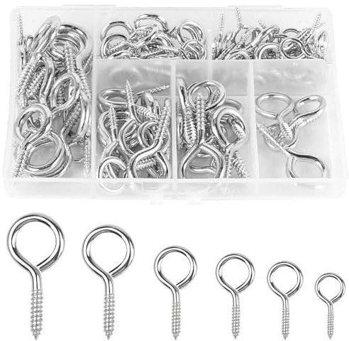 Luabue 100Pcs Screw in Hooks Small Eye Hooks Eyes Eyelets Screw Metal Ceiling Hooks Nickel Plated Eye Bolts with Storage Box for Jewellery Making DIY Craft Hanging Ornament 20/26/27/30/37/40mm