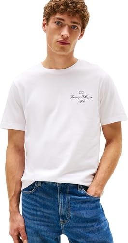 Tommy Hilfiger Camiseta de Manga Corta Hombre Outline Script tee Regular Fit, Blanco (White), L