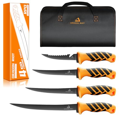 DRAGON RIOT Filetiermesser Fisch Set - Edelstahl Fischmesser mit Anti-Rutsch-Griff, Scharfes Ausbeinmesser mit Flexibler Klinge, Outdoor-Messer für Fisch und Fleisch