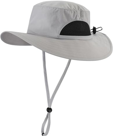 Decentron Kids UPF 50+ Sun Protection Cap Boys Fishing Safari Hat Kids Adjustable Sun Hats Wide Brim Bucket Hat Light Grey