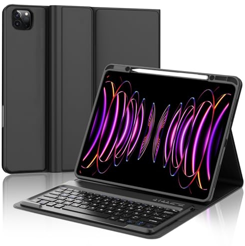 IVEOPPE Tastatur Hülle für iPad Pro 12,9 Zoll 6/5/4/3 Generation, Magnetisch abnehmbar mit Deutsches QWERTZ Layout Keyboard für iPad Pro 12.9, Soft TPU und Leder Hülle, Schwarz