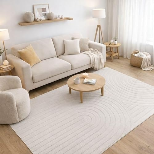 Alfombra moderna ultra suave de pelo corto, ligera y con base antideslizante. Lavable en la lavadora. Plegable, flexible y fácil de almacenar ideal para salón y dormitorio STORESDECO Blanco 120x180 cm