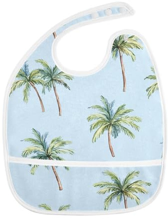 Bolaz Palm Trees Blue Baby Bibs for Eating Food Feeding Waterproof Toddler Bib Apron Boys Girls Soft Adjustable Set of 2