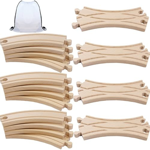 Mirthben Set de vías de ferrocarril de madera, compatibilidad con todos los accesorios y vías de madera, robusto y duradero, set de expansión para tren de modelo, juego creativo para niños a partir de