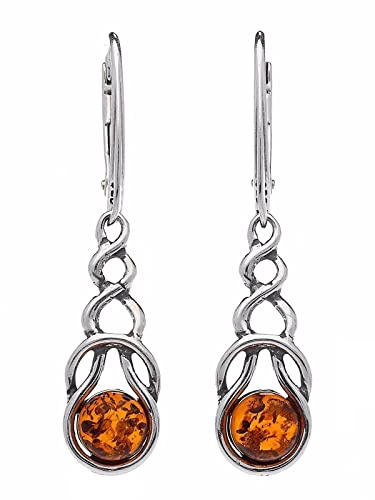 Designer Inspirations Boutique - Boucles d'oreilles en argent sterling - Nœud celtique - Ambre de la Baltique - Miel Orange - Bijoux Ambre