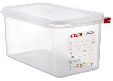 Araven Airtight Container, Food Pan with Lid for Storage in Kitchen and Restaurant, 6.3 Qt, 6 Count, Clear