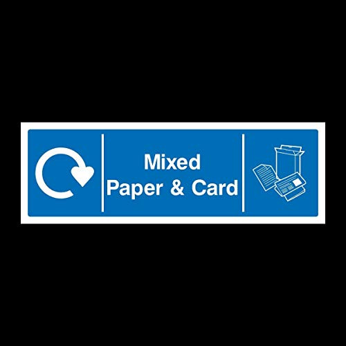 Mixed Paper & Card Recycling Sticker 150x50mm - Waste, Environment, Bin, Recycle