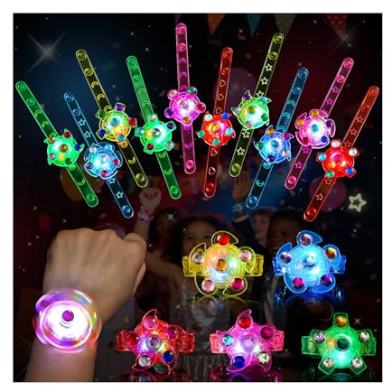 SCIONE 24 Pack LED Light Up Fidget Spinner Bracelets, Glow in The Dark Party Favors for Kids 4-8 8-12, Treasure Box Toys, Birthday Gifts, Carnival Prizes, Goodie Bags Stuffers