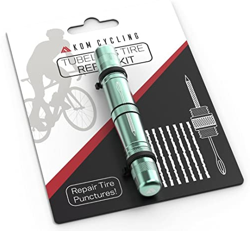 KOM Cycling Tubeless Tire Repair Kit for Bikes 8 Colors! Fixes Mountain Bike and Road Bicycle Tire Punctures – Includes Tire Repair Fork Reamer, 8 Bacon Strips. Tubeless Bike Tire Repair Kit (Celeste)