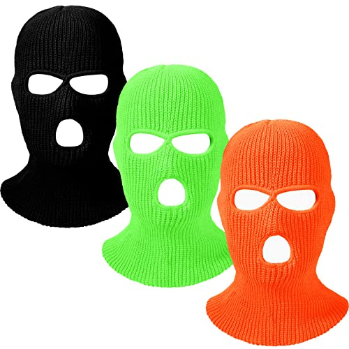 3 Hole Balaclava Ski Mask Cover Winter Knitted,Green, Orange, Black