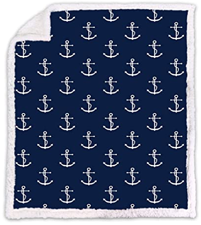 Violetpos Warm Sherpa Sofaüberwurf Decke 150x200 cm Dicke Kuscheldecken Sanft Flanell Weich Fleecedecke Bettüberwurf Blau Anker