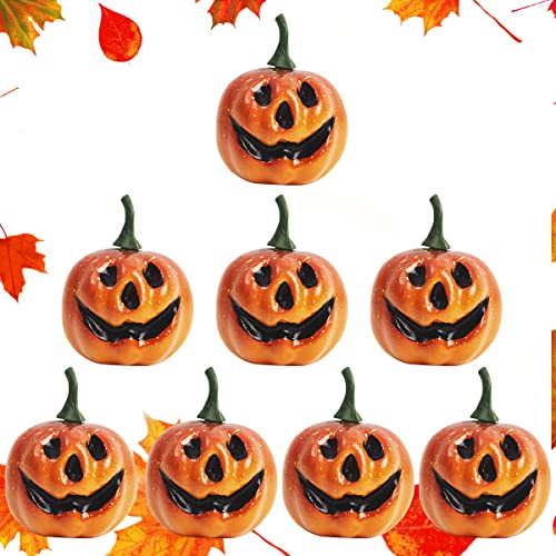 Hillylolly Mini Kürbisse Deko, Kleine Plastik Kürbisse mit Gesicht, Mini Kürbis Deko Essbar Kunststoff, Halloween Esstischen, Herbst Dekoration，für Thanksgiving Party (8, Orange, S)