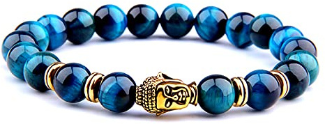 8 mm kungligt blå tigeröga armband män silverfärg Buddha huvud berlock armband kvinnor amulett Vinatge gul sten pärlor pulsera, kungsblå tiger-1,23 cm