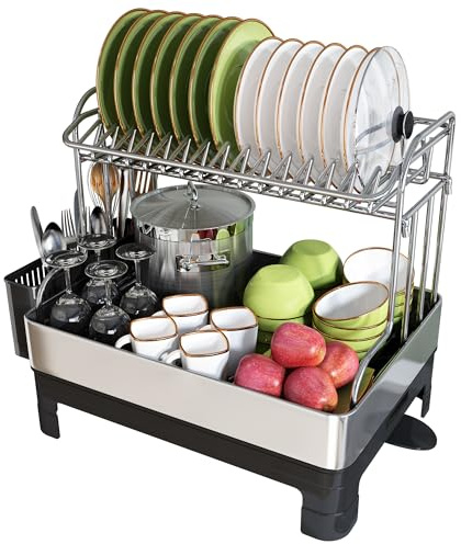 BOOSINY Large 304 Stainless Steel Dish Drainer Drying Rack with Drainboard