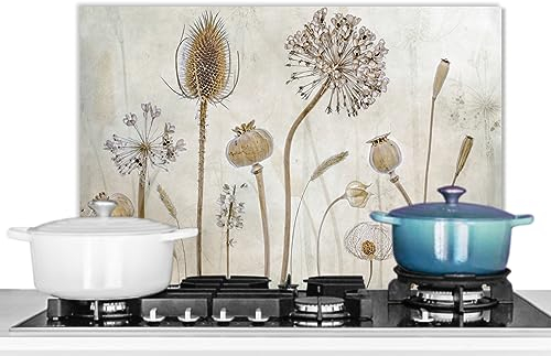 KitchenYeah© Antisalpicaduras Cocina 60x40 cm Protector Salpicaduras Pared Chapa Aluminio Kitchen Panel Vitrocerámica Accesorios Salpicadero Decoración Flores - Acuarela - Bodegón - Vintage