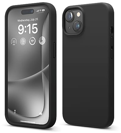 elago Liquid Silicone Case Compatible with iPhone 15 Case, Premium Silicone, Full Body Protective Cover [4 Layer Shockproof Structure], Anti-Scratch Soft Microfiber Lining (Black)