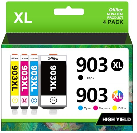 Glliter 903XL Multipack für HP 903 Druckerpatronen für HP 903 XL Kompatibel mit HP Officejet 6950 Druckerpatronen für HP Officejet Pro 6970 6960 6974(Schwarz Cyan Magenta Gelb, 4er-Pack)