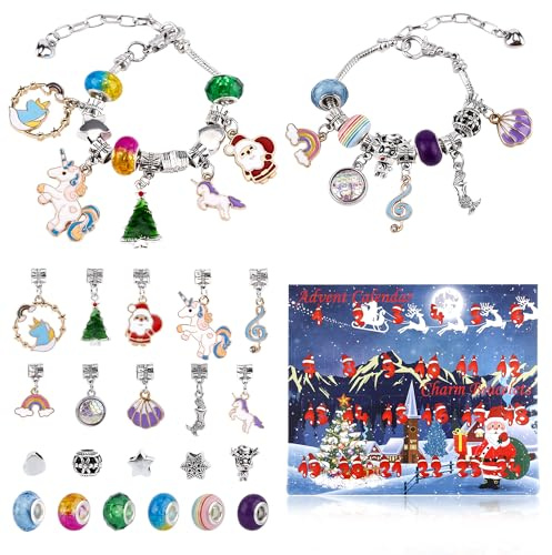 24 Pezzi Calendario Avvento Braccialetti, Fai Da Te 24 Giorni Natale Conto alla Rovescia Braccialetti con Calendario Creazione di Gioielli Kit per Adolescenti Ragazze