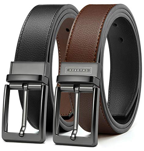 CHAOREN Bälte herr läder vändbart bälte, läderbälte män dubbelsidig användning 35 mm för affärskostym och jeans, kostymbälte män vändbara två färger, Svart/mörkbrun, Gesamtlänge 105cm