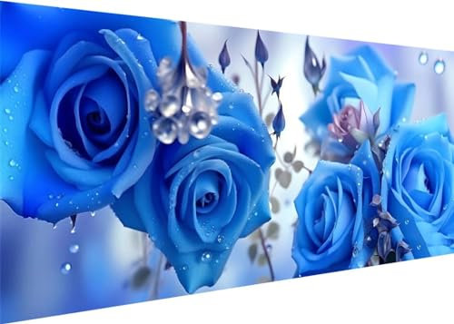 Blume Blaue Rosen Diamond Painting Erwachsene Groß XXL 70x35cm, DIY 5D Diamant Painting Bilder kinder Malen Nach Zahlen Set, Diamond Art Full Diamant Malerei Kunst Basteln für Home Wand Dekor D-143