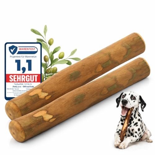 PetLove olivträ för hundar med laxolja • tuggträ som hundleksak • Impregnerad tuggpinne • Lång sysselsättning, tandvård och tuggglädje • Storlek: S (60–99 g) • För valpar • 2-pack