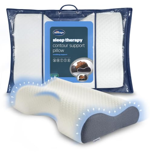 Silentnight Sleep Therapy Contour Memory Foam Pillow - Firm Orthopaedic Support Pillow for Shoulder and Neck Pain Relief with Removable Cover and Breathable Air Mesh Sides