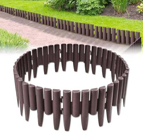 Froadp Rabattkant plast 28 x 24 cm plast, rabattkant, träutseende, dekorativ palisad, klippkant, kantsten, flexibel rabattinfattning, trädgårdsstaket för fruktträdgårdar, rabattväg (8,4 m = 30